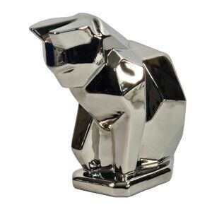 Vintage 70s Jaru Pottery 1978 MCM Cubist Cat Statue Silver Ceramic Cubism Art